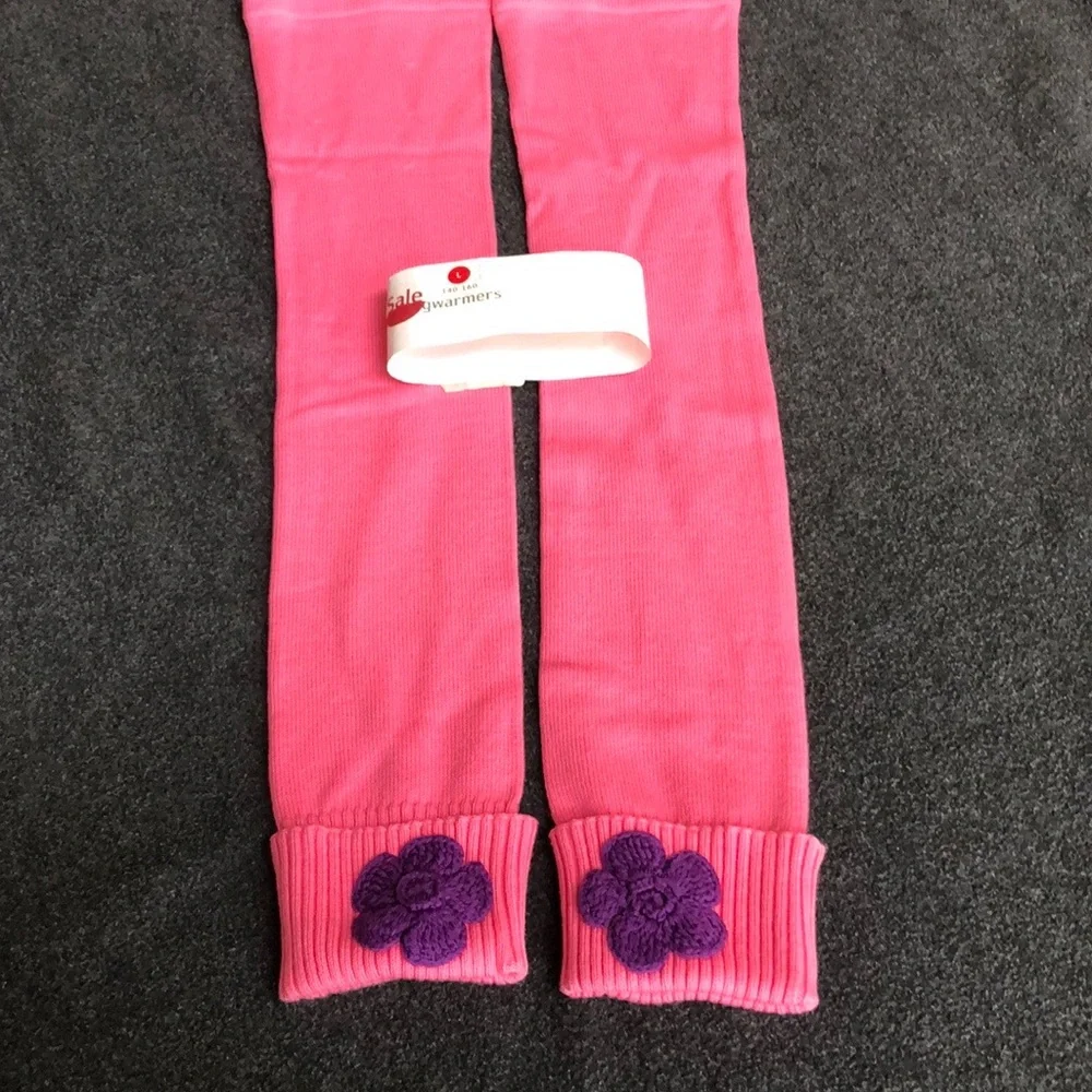 Hanna Andersson Pink Leg Warmers With Small Purple Crochet Flower Size L 140-160